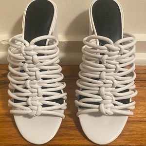 Rebecca Minkoff white corded chunky heel sandals